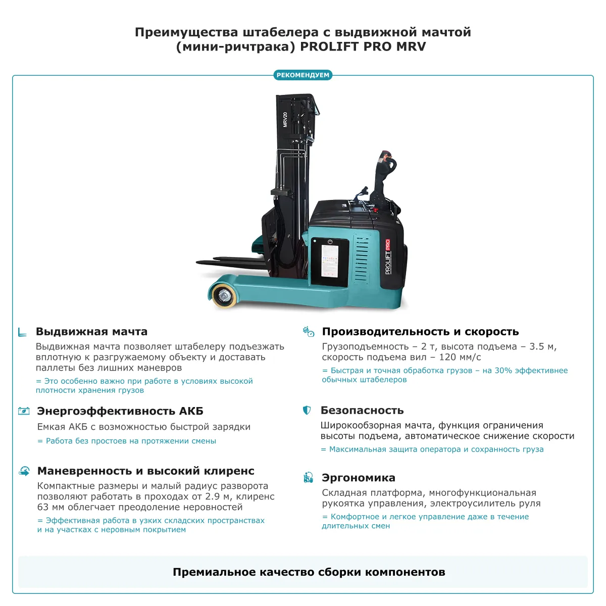 Штабелер с выдвижной мачтой (мини-ричтрак) PROLIFT PRO MRV 2035